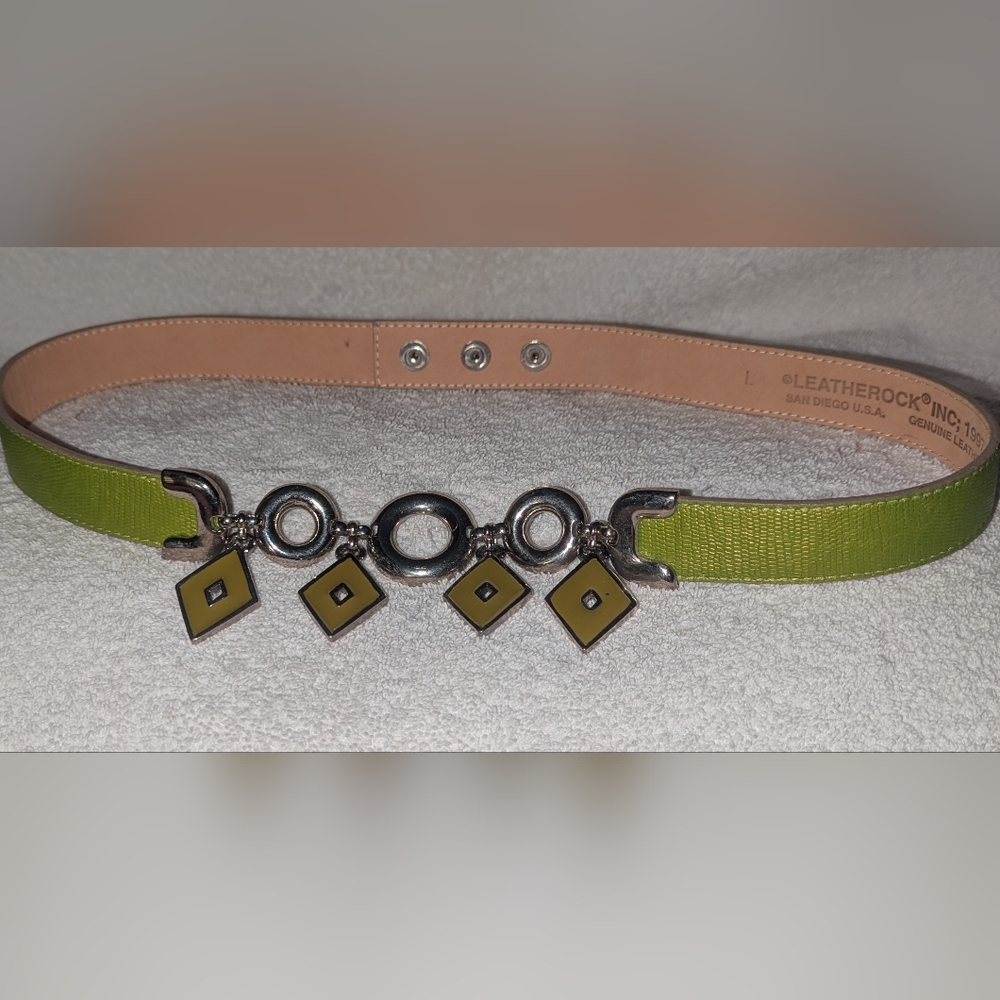 Leatherock Green and Silver Belt with Metal Rings And Green Details.